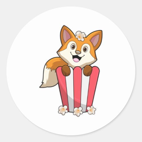 Fox at Eating with Popcorn Classic Round Sticker