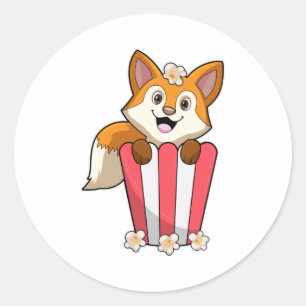 Fox at Eating with Popcorn Classic Round Sticker
