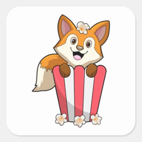 Fox at Eating with Popcorn Square Sticker
