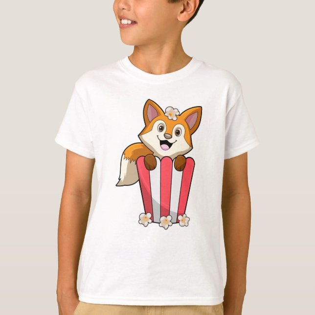 Fox at Eating with Popcorn T-Shirt (Front)