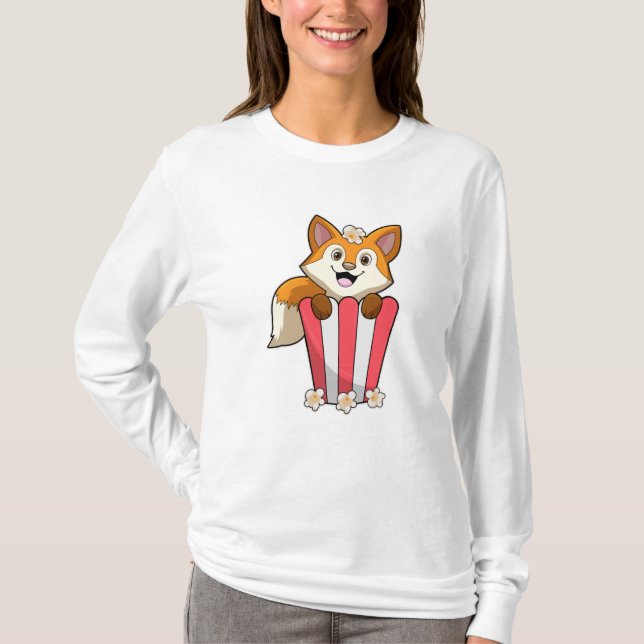 Fox at Eating with Popcorn T-Shirt (Front)