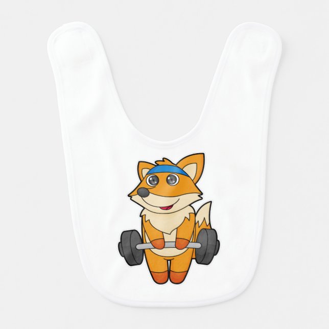 Fox at Fitness with Barbell Baby Bib (Front)