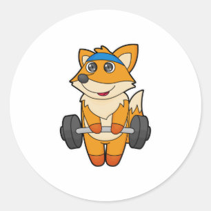 Fox at Fitness with Barbell Classic Round Sticker