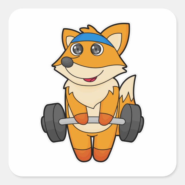 Fox at Fitness with Barbell Square Sticker (Front)