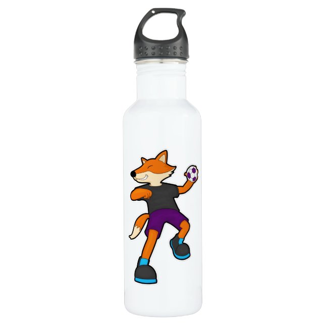 Fox at Handball player with Handball Stainless Steel Water Bottle (Front)
