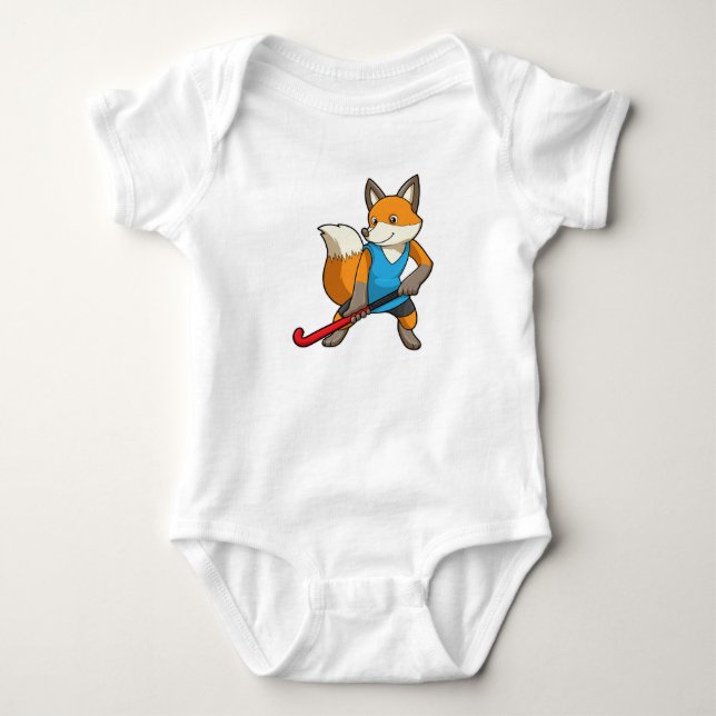 Fox at Hockey with Hockey bat Baby Bodysuit (Front)