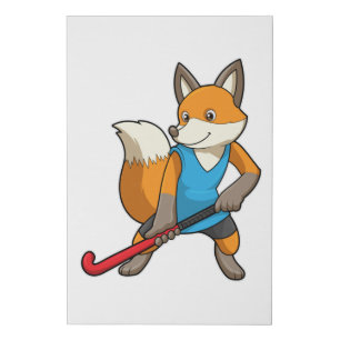 Fox at Hockey with Hockey bat Faux Canvas Print