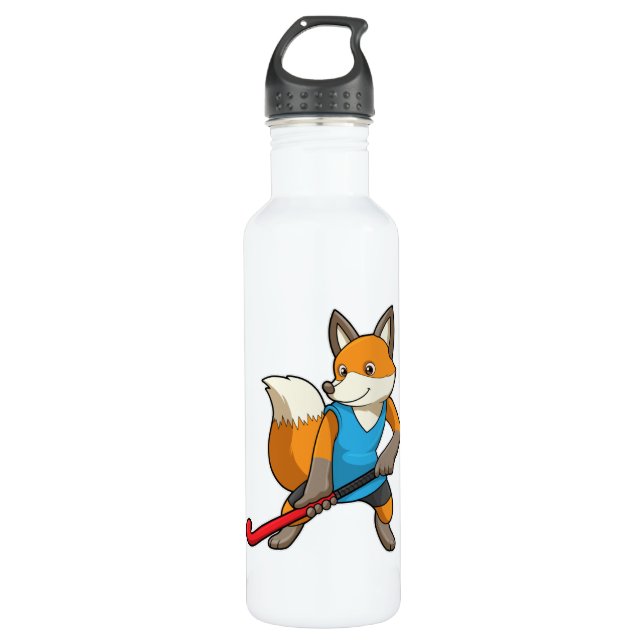 Fox at Hockey with Hockey bat Stainless Steel Water Bottle (Front)