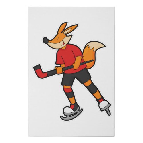 Fox at Ice hockey with Ice hockey stick Faux Canvas Print