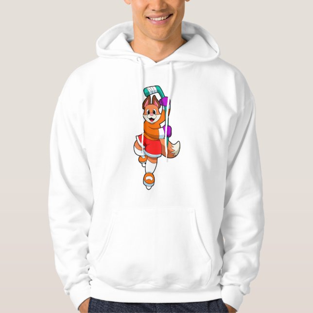 Fox at Ice hockey with Ice hockey stick Hoodie (Front)