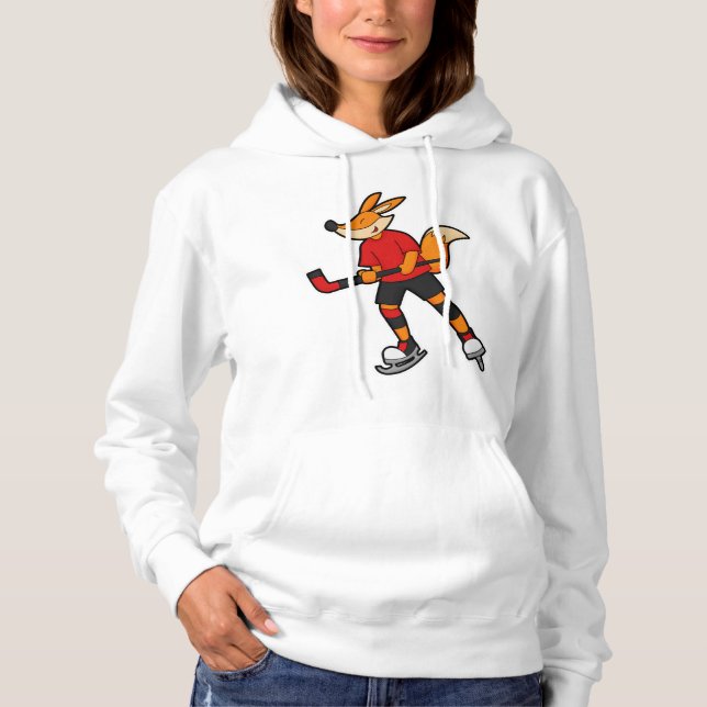 Fox at Ice hockey with Ice hockey stick Hoodie (Front)