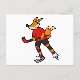 Fox at Ice hockey with Ice hockey stick Postcard