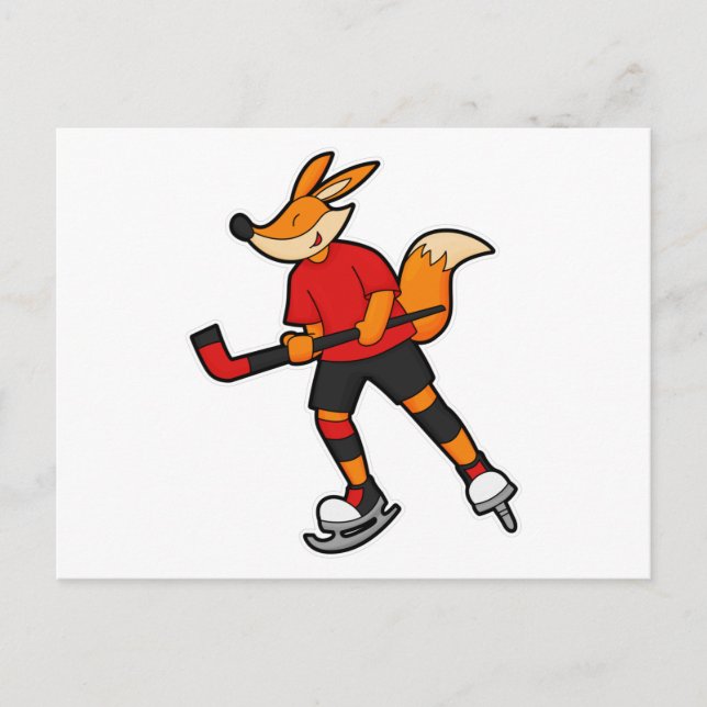 Fox at Ice hockey with Ice hockey stick Postcard (Front)