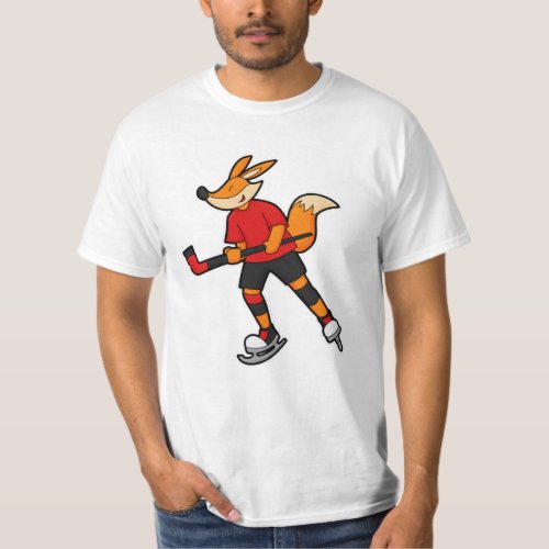 Fox at Ice hockey with Ice hockey stick T_Shirt