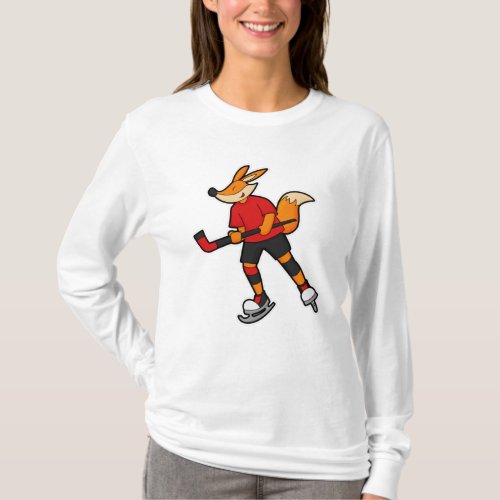 Fox at Ice hockey with Ice hockey stick T_Shirt