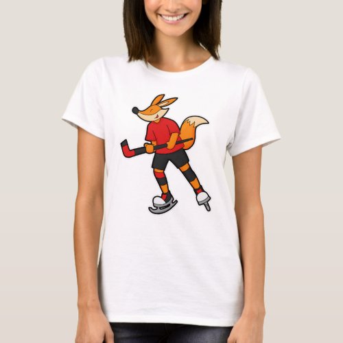 Fox at Ice hockey with Ice hockey stick T_Shirt
