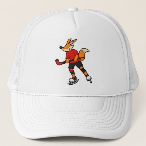Fox at Ice hockey with Ice hockey stick Trucker Hat