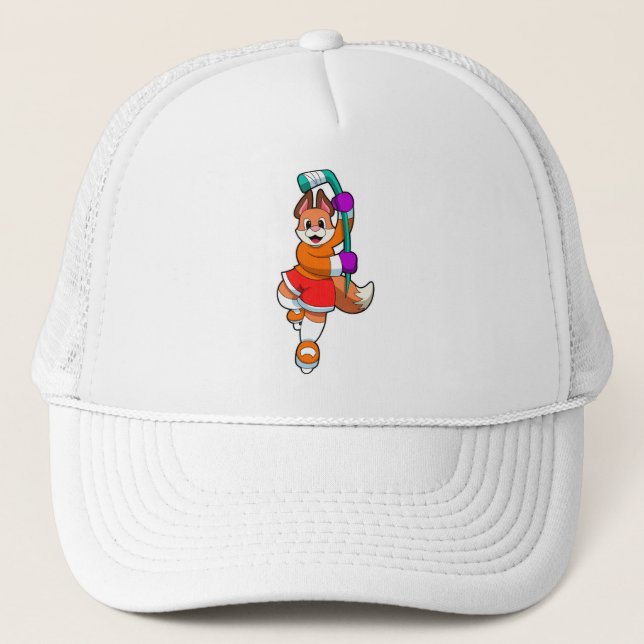 Fox at Ice hockey with Ice hockey stick Trucker Hat (Front)