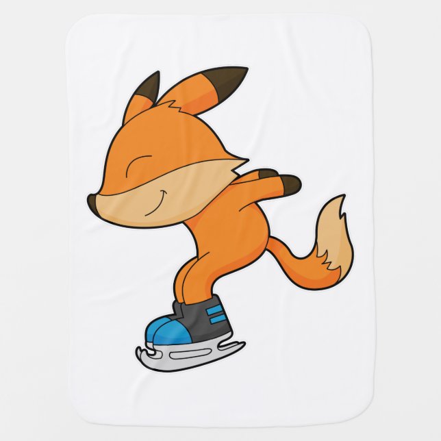 Fox at Ice skating with Ice skates Baby Blanket (Front)