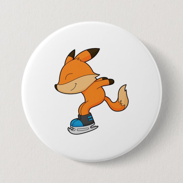 Fox at Ice skating with Ice skates Button (Front)