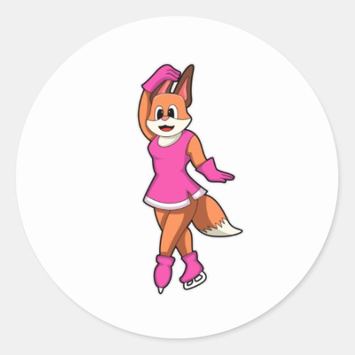 Fox at Ice skating with Ice skates Classic Round Sticker