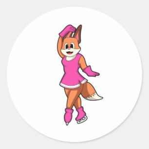 Fox at Ice skating with Ice skates Classic Round Sticker