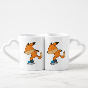 Fox at Ice skating with Ice skates Coffee Mug Set