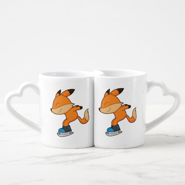 Fox at Ice skating with Ice skates Coffee Mug Set (Front Nesting)