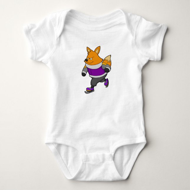 Fox at Ice skating with Ice skates & Glasses Baby Bodysuit (Front)