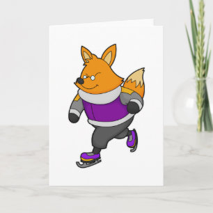 Fox at Ice skating with Ice skates & Glasses Card