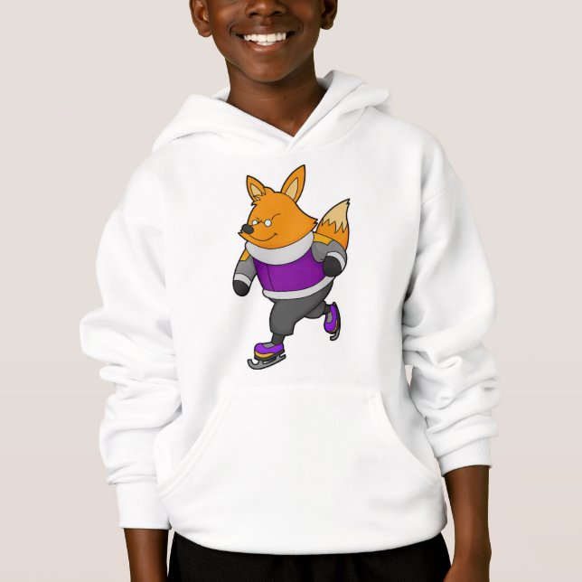 Fox at Ice skating with Ice skates & Glasses Hoodie (Front)