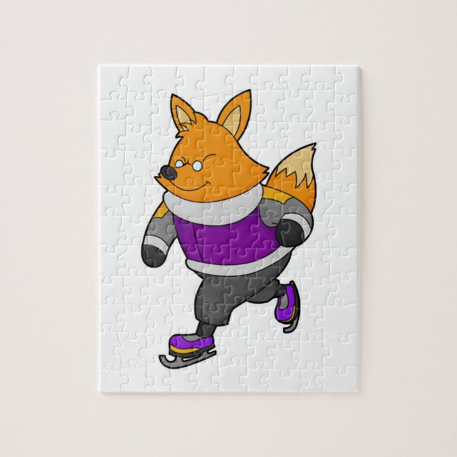 Fox at Ice skating with Ice skates & Glasses Jigsaw Puzzle (Vertical)