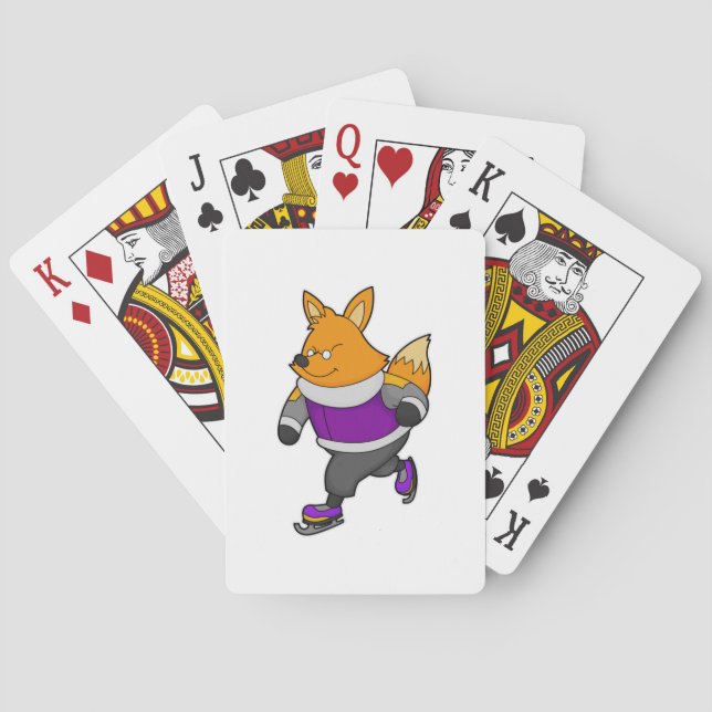 Fox at Ice skating with Ice skates & Glasses Poker Cards (Back)