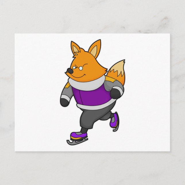 Fox at Ice skating with Ice skates & Glasses Postcard (Front)