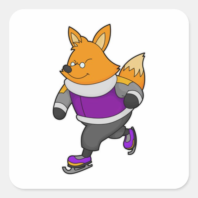 Fox at Ice skating with Ice skates & Glasses Square Sticker (Front)
