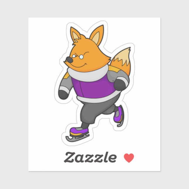Fox at Ice skating with Ice skates & Glasses Sticker (Sheet)