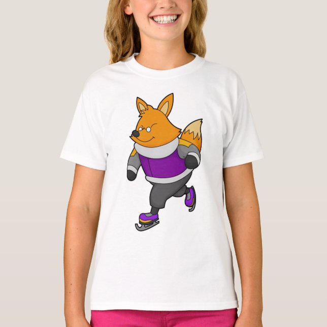 Fox at Ice skating with Ice skates & Glasses T-Shirt (Front)