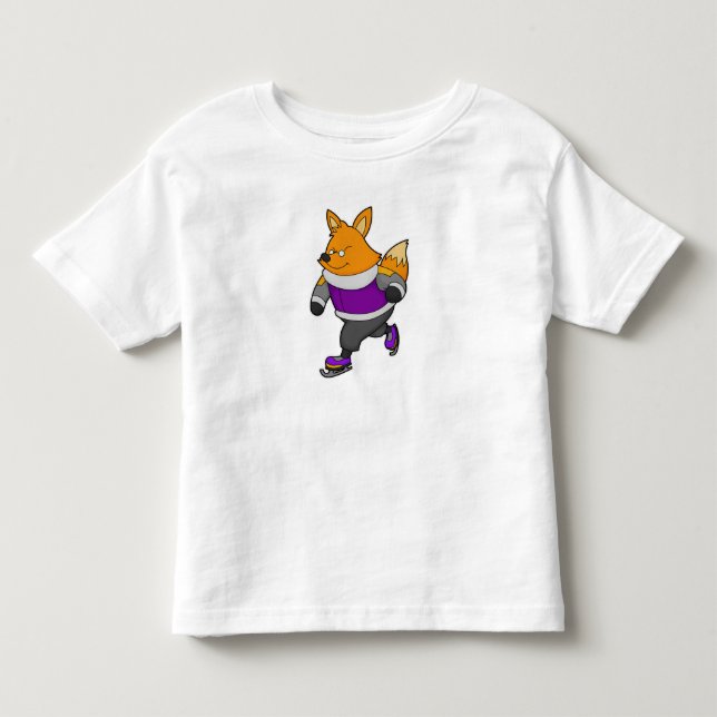 Fox at Ice skating with Ice skates & Glasses Toddler T-shirt (Front)