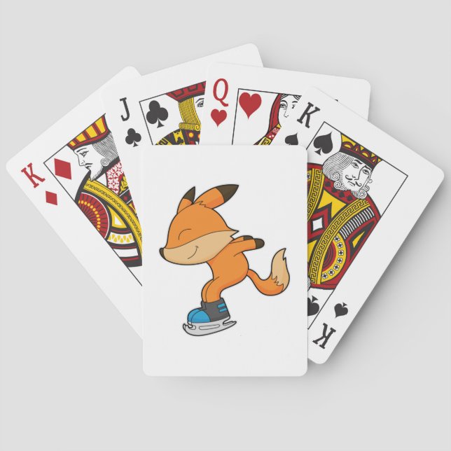 Fox at Ice skating with Ice skates Poker Cards (Back)