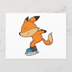 Fox at Ice skating with Ice skates Postcard