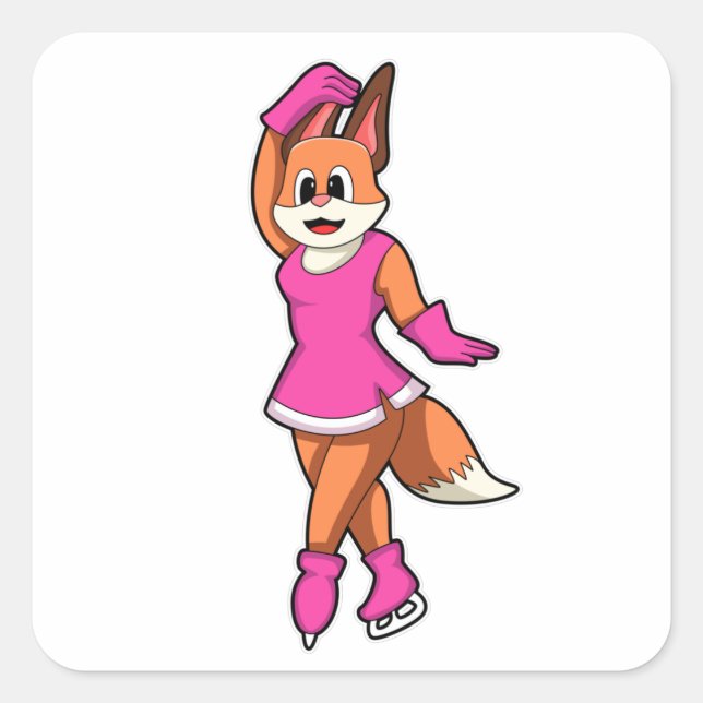 Fox at Ice skating with Ice skates Square Sticker (Front)