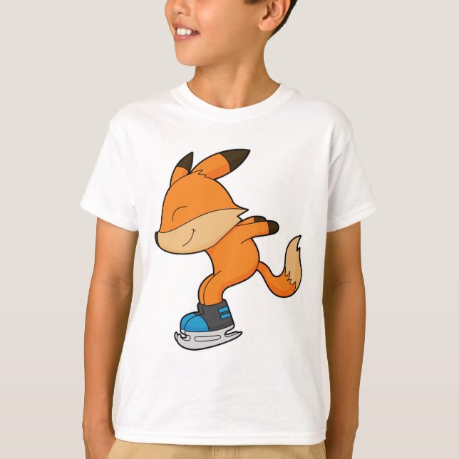 Fox at Ice skating with Ice skates T-Shirt (Front)