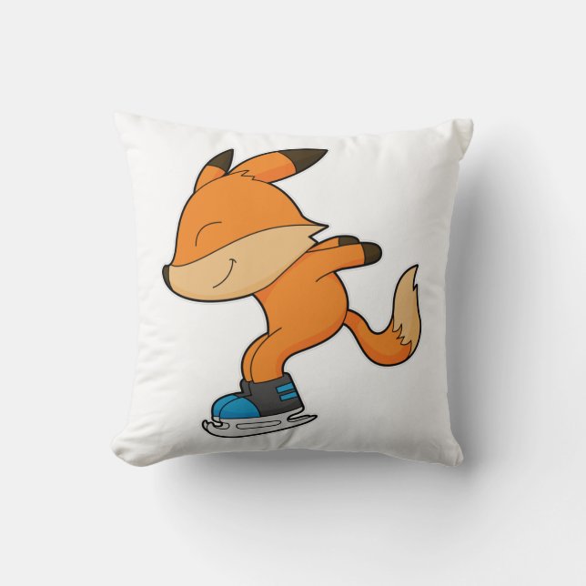 Fox at Ice skating with Ice skates Throw Pillow (Front)