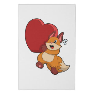 Fox at Love with Heart Faux Canvas Print