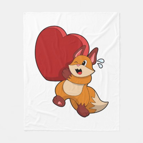 Fox at Love with Heart Fleece Blanket