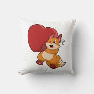 Fox at Love with Heart Throw Pillow