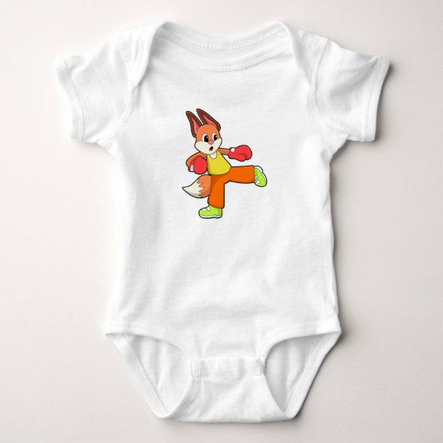 Fox at Martial arts Boxing with Boxing gloves Baby Bodysuit (Front)
