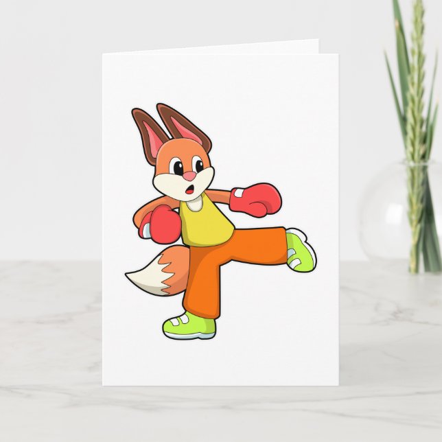 Fox at Martial arts Boxing with Boxing gloves Card (Front)