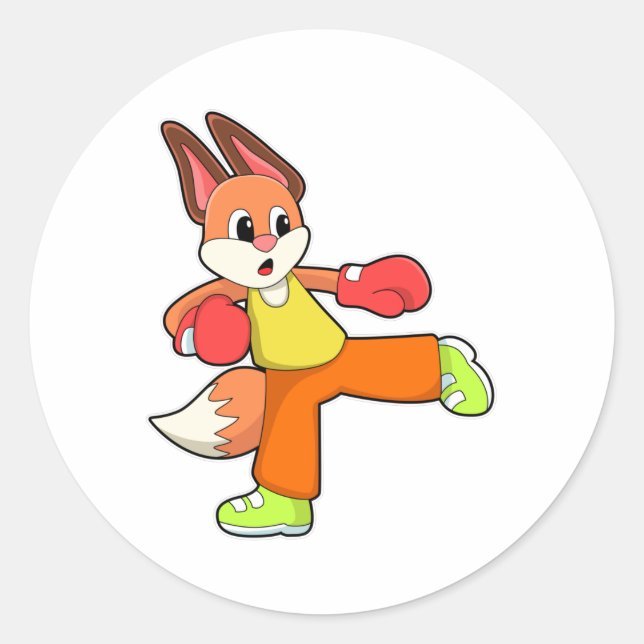 Fox at Martial arts Boxing with Boxing gloves Classic Round Sticker (Front)