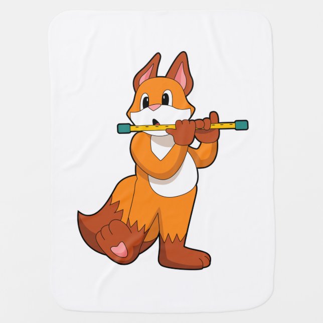 Fox at Music with Flute.PNG Baby Blanket (Front)